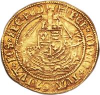 England coin 1 Angel - Henry VIII (1509 - 1526) reverse reverse of 1 Angel - Henry VIII (1509 - 1526) coin with SP# 2265 from England.