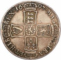 England coin 1 Crown - William III (1697) reverse reverse of 1 Crown - William III (1697) coin with SP# 3473 from England.