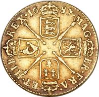 England coin 1 Guinea - James II (1686 - 1688) reverse reverse of 1 Guinea - James II (1686 - 1688) coin with SP# 3403 from England.