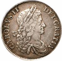 England coin 1 Crown - Charles II - 1'st Portrait (1662) obverse obverse of 1 Crown - Charles II - 1'st Portrait (1662) coin with SP# 3352 from England.