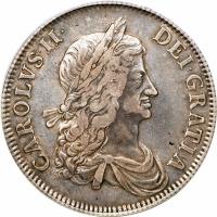 England coin 1 Crown - Charles II - 1'st Portrait (1662) obverse obverse of 1 Crown - Charles II - 1'st Portrait (1662) coin with SP# 3353 from England.