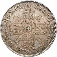 England coin 1 Crown - Charles II - 1'st Portrait (1662) reverse reverse of 1 Crown - Charles II - 1'st Portrait (1662) coin with SP# 3353 from England.