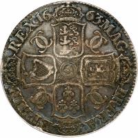 England coin 1 Crown - Charles II - 1'st Portrait (1663) reverse reverse of 1 Crown - Charles II - 1'st Portrait (1663) coin with SP# 3354 from England.