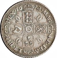 England coin 1 Shilling - Charles II - 2'nd Portrait (1666 - 1683) reverse reverse of 1 Shilling - Charles II - 2'nd Portrait (1666 - 1683) coin with SP# 3375 from England.