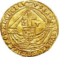 England coin 1 Angel - Henry VI - London mint (1470 - 1471) reverse reverse of 1 Angel - Henry VI - London mint (1470 - 1471) coin with SP# 2078 from England.