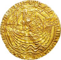 England coin 1 Noble - Henry VI - Calais mint; Annulet (1422 - 1430) obverse obverse of 1 Noble - Henry VI - Calais mint; Annulet (1422 - 1430) coin with SP# 1803 from England.