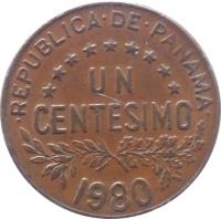 Panama coin 1 Centésimo (1961 - 1987) reverse reverse of 1 Centésimo (1961 - 1987) coin with KM# 22 from Panama. Inscription: REPUBLICA · DE · PANAMA ********* UN CENTESIMO 1968