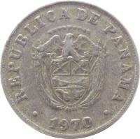 obverse of 5 Centésimos (1961 - 1993) coin with KM# 23 from Panama. Inscription: REPÚBLICA DE PANAMA ********* 1970