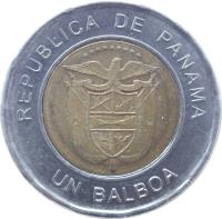 obverse of 1 Balboa (2011) coin with KM# 141 from Panama. Inscription: REPUBLIC DE PANAMA UN BALBOA