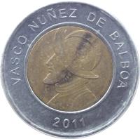 Panama coin 1 Balboa (2011) reverse reverse of 1 Balboa (2011) coin with KM# 141 from Panama. Inscription: VASCO NUÑEZ DE BALBOA 2011