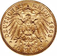 reverse of 10 Mark - Georg (1903 - 1904) coin with KM# 1259 from German States.