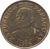 obverse of 10 Guaraníes - FAO (1996) coin with KM# 178a from Paraguay. Inscription: REPUBLICA DEL PARAGUAY GRAL.GARAY