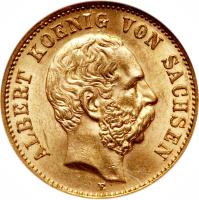 German States coin 20 Mark - Albert (1894 - 1895) obverse obverse of 20 Mark - Albert (1894 - 1895) coin with KM# 1248 from German States. Inscription: ALBERT KOENIG VON SACHSEN