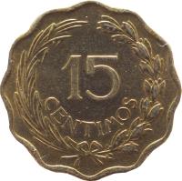 reverse of 15 Céntimos (1953) coin with KM# 26 from Paraguay. Inscription: 15 CENTIMOS