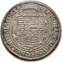 German States coin 1 Thaler - Rudolf II (1601 - 1610) reverse reverse of 1 Thaler - Rudolf II (1601 - 1610) coin with KM# 246 from German States. Inscription: NECNONARCHIDVCESƷDB · LANDG:ALS · CO · FER