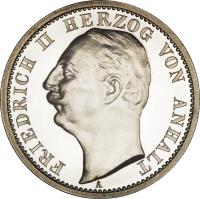German States coin 2 Mark - Friedrich II (1901 - 1904) obverse obverse of 2 Mark - Friedrich II (1901 - 1904) coin with KM# 27 from German States. Inscription: FRIEDERICH II HERZOG VON ANHALT A