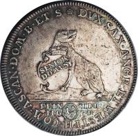 German States coin 1 1/3 Reichsthaler - August Ludwig (1747) reverse reverse of 1 1/3 Reichsthaler - August Ludwig (1747) coin with KM# 26 from German States. Inscription: DVX SAX · ANGR · ET WESTPH · COM · ASCAN · DOM · B · ET S * SENIOR DOMVS FEIN SILB: I · I · G 1⅓ 1747