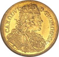 obverse of 1 Ducat - Karl VI - Trade Coinage (1726) coin with KM# 138 from German States. Inscription: CAROL · VI · D · G · ROM · IMP · S · A · B