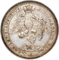 German States coin 2 Thaler - Karl VI (1740) obverse obverse of 2 Thaler - Karl VI (1740) coin with KM# 146 from German States. Inscription: D : G : CAROLUS VI: ROM:IMP:S:AUGUSTUS* .1740. IT