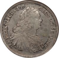 obverse of 1 Conventionsthaler - Franz I (1764) coin with KM# 183 from German States. Inscription: FRANSISCUS I · D · G · ROM · IMP · SEMP · AUG ·