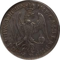 German States coin 1 Thaler - Ferdinand II (1626) reverse reverse of 1 Thaler - Ferdinand II (1626) coin with KM# 41 from German States. Inscription: P.F.GER:HVN:BOH:REX IMP:CAES:FERD:II.