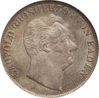 obverse of 1 Gulden - Leopold I (1842 - 1845) coin with KM# 214 from German States. Inscription: LEOPOLD GROSHERZOG VON BADEN