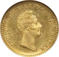 obverse of 1 Ducat - Leopold I (1832 - 1836) coin with KM# 201 from German States. Inscription: LEOPOLD GROSHERZOG VON BADEN