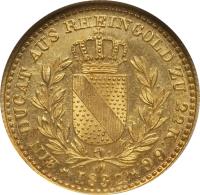 reverse of 1 Ducat - Leopold I (1832 - 1836) coin with KM# 201 from German States. Inscription: EIN DUCAT AUS RHEINGOLD ZU 22K.6G. * 1832 *