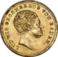 obverse of 10 Gulden - Ludwig I (1819 - 1825) coin with KM# 177 from German States. Inscription: LUDWIG GROSHERZOG VON BADEN.