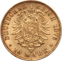 German States coin 10 Mark - Friedrich I (1875 - 1888) reverse reverse of 10 Mark - Friedrich I (1875 - 1888) coin with KM# 264 from German States. Inscription: DEUTSCHES REICH 1876 * 10 MARK *