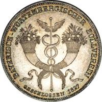 German States coin 1 Conventionsthaler - Ludwig I - Treaty Signing (1827) reverse reverse of 1 Conventionsthaler - Ludwig I - Treaty Signing (1827) coin with KM# 731 from German States. Inscription: BAYERISCH-WÜRTEMBERGISCHER ZOLVEREIN GESCHLOSSEN 1827