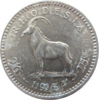 Rhodesia coin 25 Cents - Elizabeth II - 2'nd Portrait (1964) reverse reverse of 25 Cents - Elizabeth II - 2'nd Portrait (1964) coin with KM# 4 from Rhodesia. Inscription: RHODESIA 2/6 · 1964 · 25c