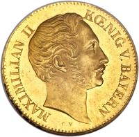 obverse of 1 Ducat - Maximilian II - Trade Coinage (1849 - 1856) coin with KM# 839 from German States. Inscription: MAXIMILIAN II KÖNIG V. BAYERN C.V.