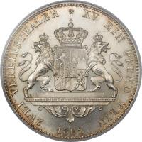 reverse of 2 Vereinsthaler - Maximilian II (1861 - 1864) coin with KM# 862 from German States. Inscription: ZWEI VEREINSTHALER XV EIN PFUND FEIN 1862
