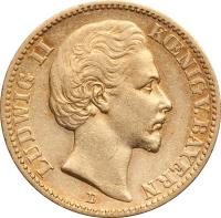 German States coin 20 Mark - Ludwig II (1872 - 1873) obverse obverse of 20 Mark - Ludwig II (1872 - 1873) coin with KM# 894 from German States. Inscription: LUDWIG II KÖNIG V. BAYERN D