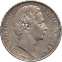 obverse of 1 Gulden - Ludwig II (1866 - 1871) coin with KM# 884 from German States. Inscription: LUDWIG II KÖNIG V. BAYERN C.VOIGT