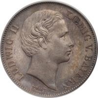 obverse of 1/2 Gulden - Ludwig II (1866 - 1871) coin with KM# 882 from German States. Inscription: LUDWIG II KÖNIG V. BAYERN VOIGT