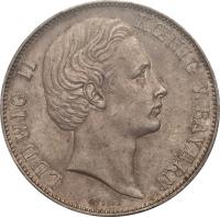 obverse of 1 Vereinsthaler - Ludwig II (1866 - 1871) coin with KM# 886.1 from German States. Inscription: LUDWIG II KOENIG V. BAYERN
