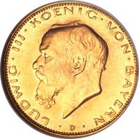 German States coin 20 Mark - Ludwig III (1914) obverse obverse of 20 Mark - Ludwig III (1914) coin with KM# 1009 from German States. Inscription: LUDWIG · III · KOENIG · VON · BAYERN · D ·
