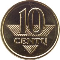 Lithuania coin 10 Centų (1997 - 2014) reverse reverse of 10 Centų (1997 - 2014) coin with KM# 106 from Lithuania. Inscription: 10 CENTŲ