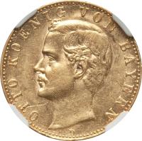 German States coin 10 Mark - Otto (1888) obverse obverse of 10 Mark - Otto (1888) coin with KM# 910 from German States. Inscription: OTTO KOENIG VON BAYERN
