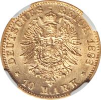 German States coin 10 Mark - Otto (1888) reverse reverse of 10 Mark - Otto (1888) coin with KM# 910 from German States. Inscription: DEUTSCHES REICH 1888 * 10 Mark *