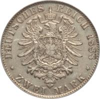 reverse of 2 Mark - Otto (1888) coin with KM# 905 from German States. Inscription: DEUTSCHES REICH 1888 * ZWEI MARK *