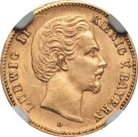 German States coin 5 Mark - Ludwig II (1877 - 1878) obverse obverse of 5 Mark - Ludwig II (1877 - 1878) coin with KM# 904 from German States. Inscription: LUDWIG II KOENIG V. BAYERN