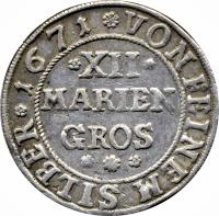 German States coin 12 Mariengroschen - Moritz (1670 - 1672) reverse reverse of 12 Mariengroschen - Moritz (1670 - 1672) coin with KM# 81 from German States.