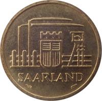 Saarland coin 20 Franken (1954) obverse obverse of 20 Franken (1954) coin with KM# 2 from Saarland. Inscription: SAARLAND
