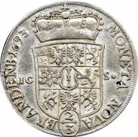 German States coin 2/3 Thaler - Friedrich III (1689 - 1695) reverse reverse of 2/3 Thaler - Friedrich III (1689 - 1695) coin with KM# 557 from German States.