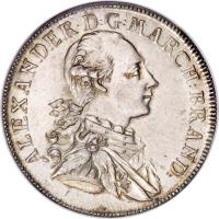 German States coin 1 Conventionsthaler - Alexander (1777) obverse obverse of 1 Conventionsthaler - Alexander (1777) coin with KM# 304 from German States. Inscription: ALEXANDER · D:G:MARCH:BRAND: