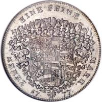 German States coin 1 Conventionsthaler - Alexander (1777) reverse reverse of 1 Conventionsthaler - Alexander (1777) coin with KM# 304 from German States. Inscription: ZEHEN EINE FEINE MARK. 17 77.