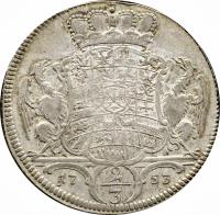German States coin 2/3 Thaler - Karl Friedrich Wilhelm (1752 - 1753) reverse reverse of 2/3 Thaler - Karl Friedrich Wilhelm (1752 - 1753) coin with KM# 217 from German States.